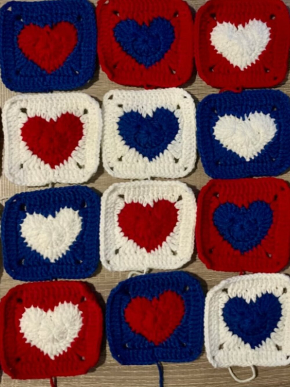 Lot of 20 5” Americana Heart Crochet HEART GRANNY SQUARES Afghan DIY Throw